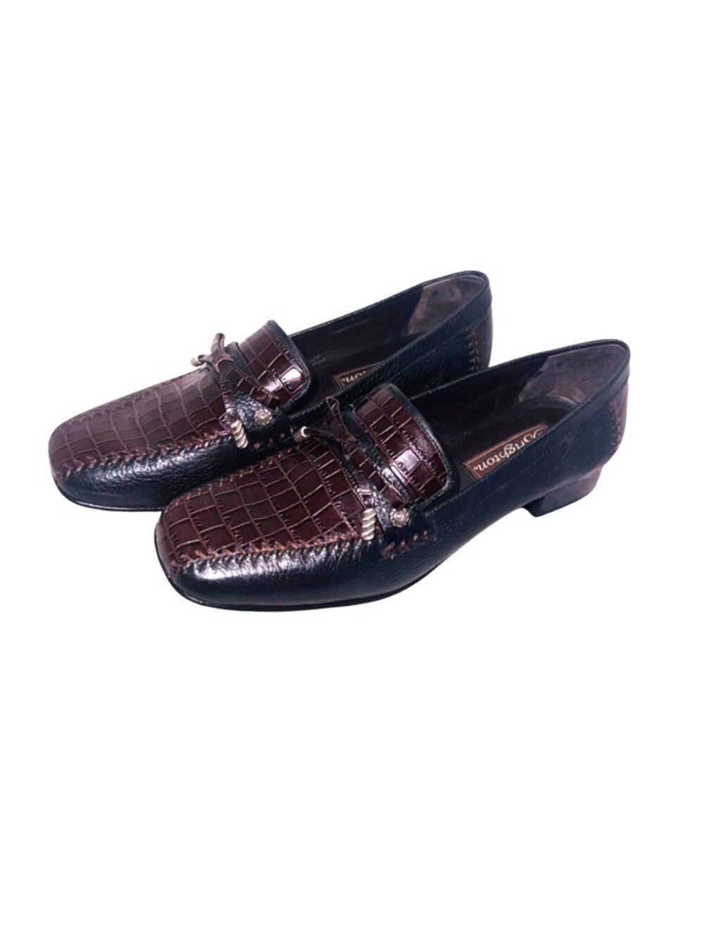 Brighton Brown Kent Loafers 7.5 Brown Black Croc Embossed Leather Slip-On Shoes